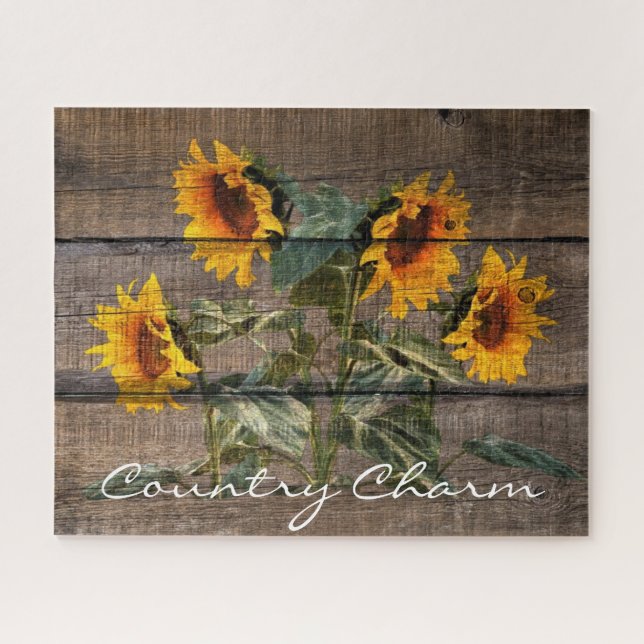 Rustic Barn Wood Sunflower Jigsaw Puzzle (Horizontal)