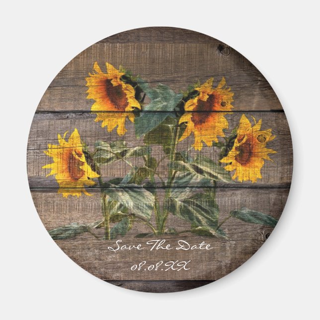 Rustic Barn Wood Sunflower Magnet (Front)