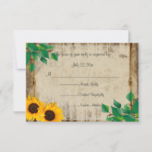 Rustic Barn Wood Sunflower RSVP Card