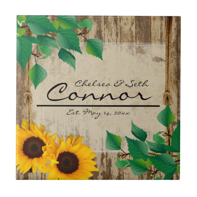 Rustic Barn Wood Sunflower Tile (Front)