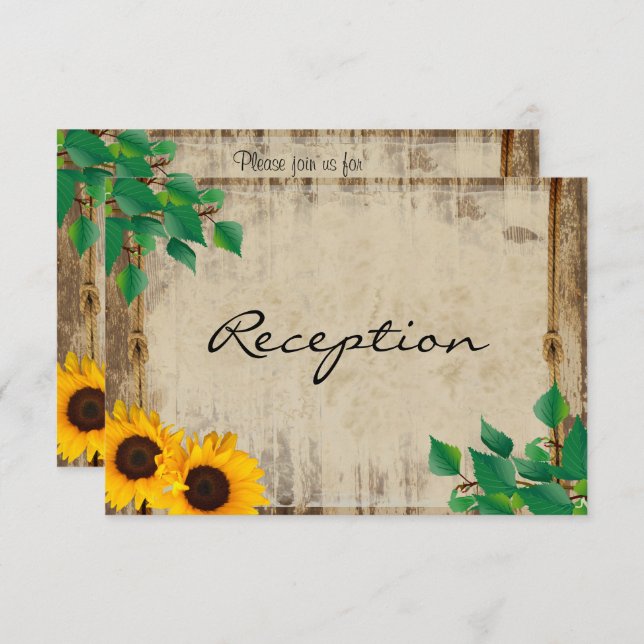 Rustic Barn Wood Sunflower Wedding - Reception Invitation (Front/Back)