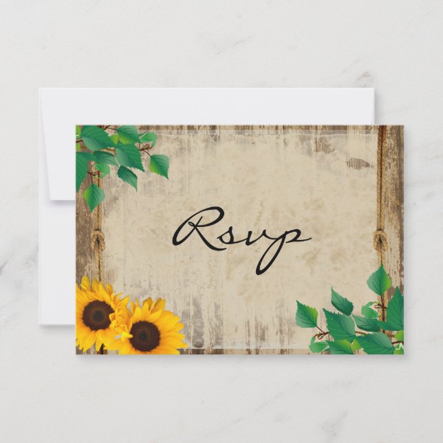 Rustic Barn Wood Sunflower Wedding - RSVP Card (Front)
