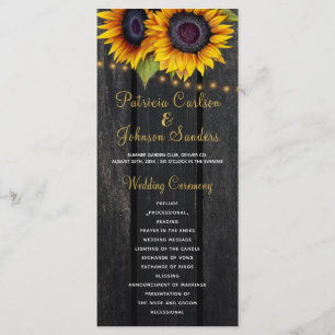 Rustic barn wood sunflowers wedding program programme