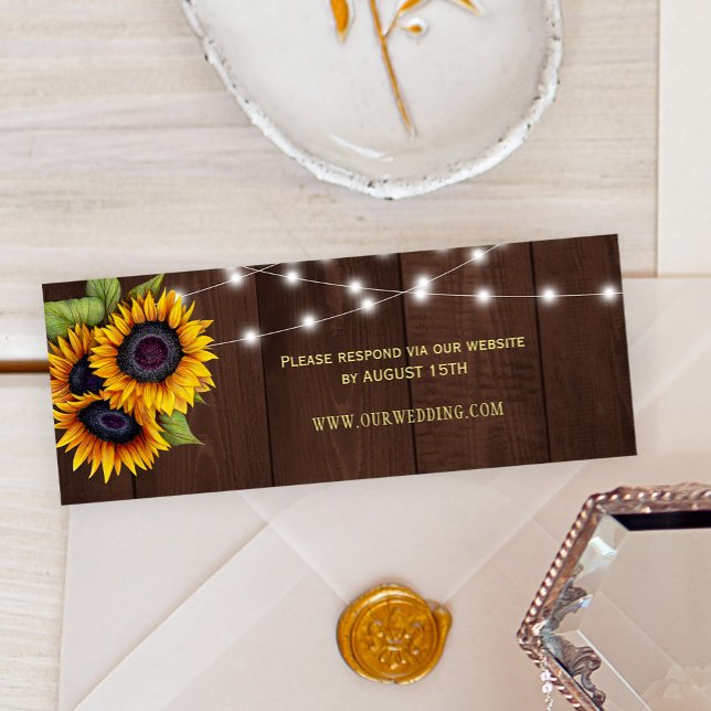 Rustic barn wood sunflowers wedding website RSVP Mini Business Card (Creator Uploaded)
