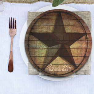 rustic barn wood texas star western wedding favour paper plate