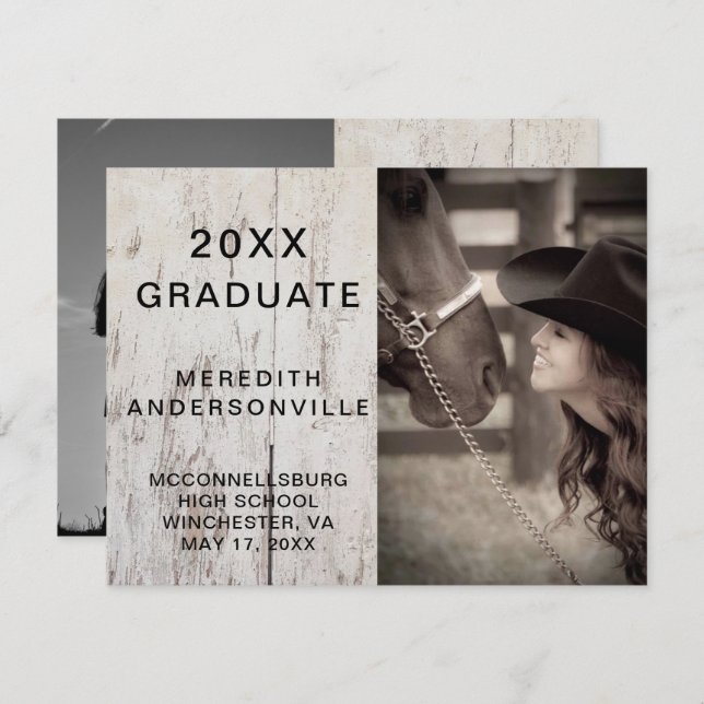 Rustic Barn Wood Two Photo Graduation Celebration Invitation (Front/Back)