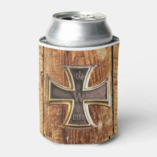 Rustic barn wood, weathered wood, with iron cross can cooler