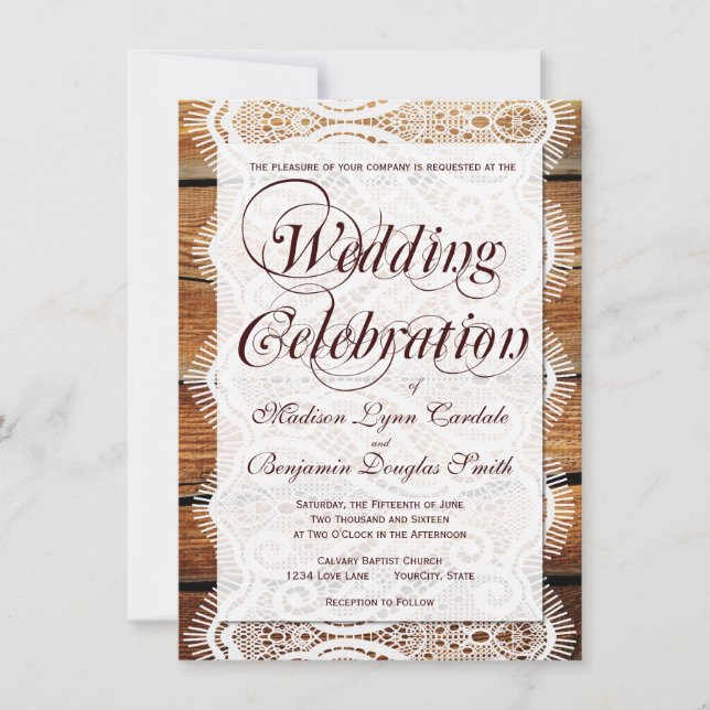 Rustic Barn Wood Wedding Celebration Invitations (Front)