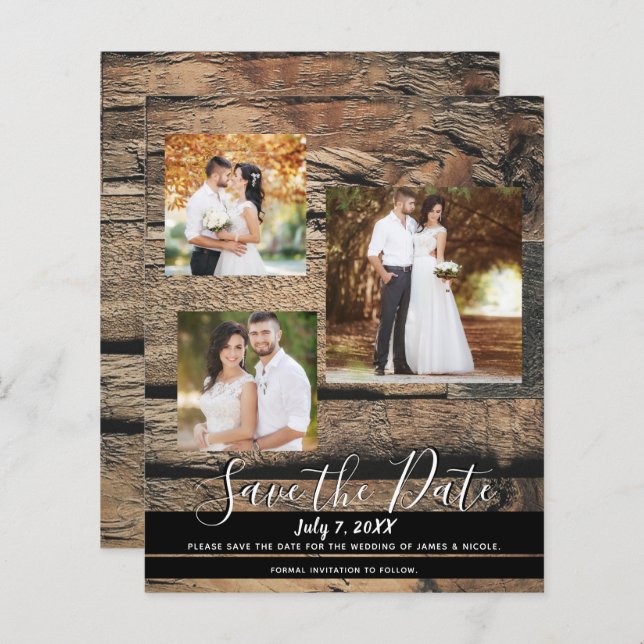 Rustic Barn Wood Wedding Photo Save the Date (Front/Back)