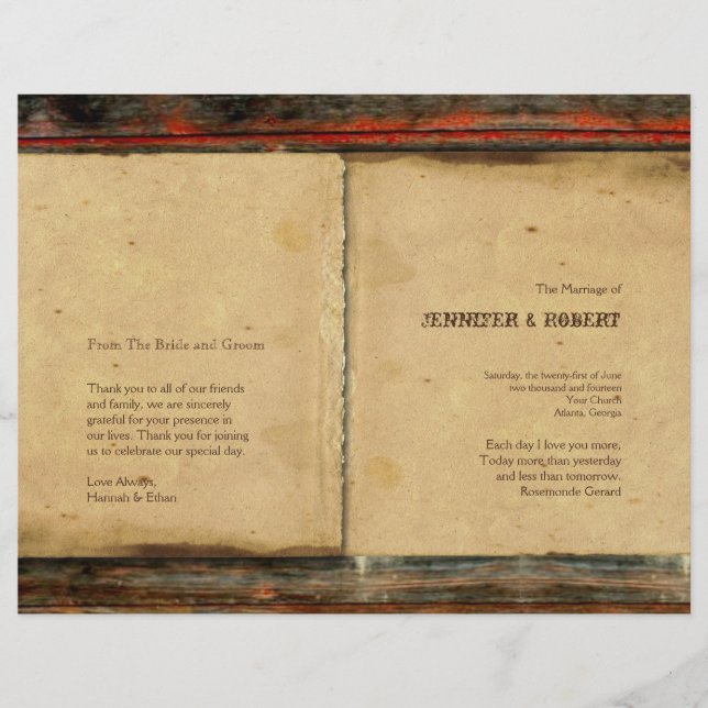 Rustic Barn Wood Wedding Program (Front)