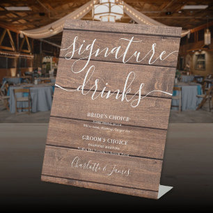 Rustic Barn Wood Wedding Signature Drinks Pedestal Sign