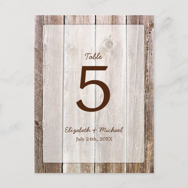 Rustic Barn Wood Wedding Table Number Postcard (Front)