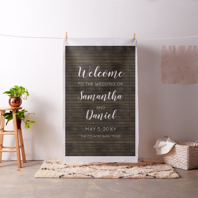 Rustic Barn Wood Wedding Welcome Sign Fabric (In Situ)
