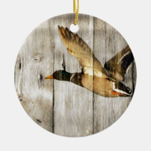 Rustic Barn wood Western Country flying Wild Duck Ceramic Tree Decoration