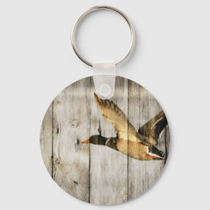 Rustic Barn wood Western Country flying Wild Duck Key Ring