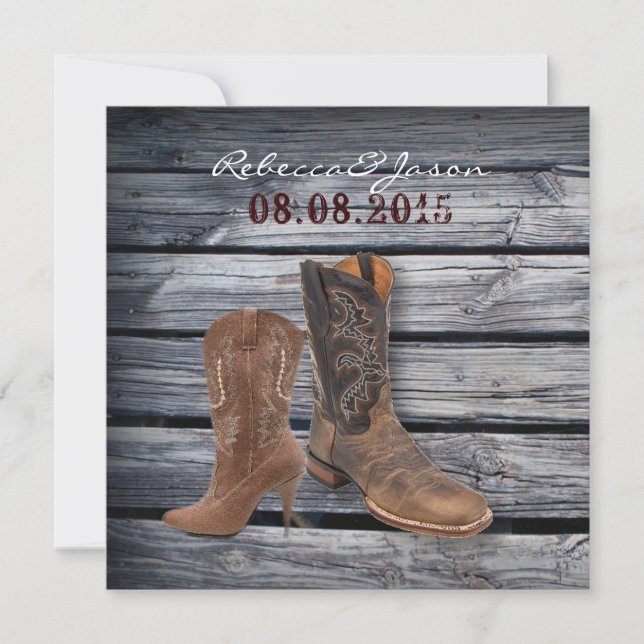 Rustic Barn Wood Western Cowboy wedding Announcement (Front)
