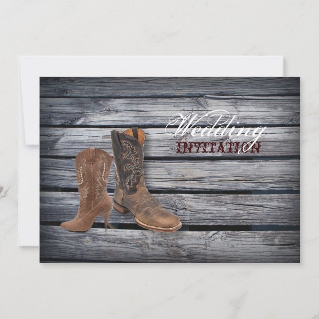 Rustic Barn Wood Western Cowboy wedding Invitation (Front)
