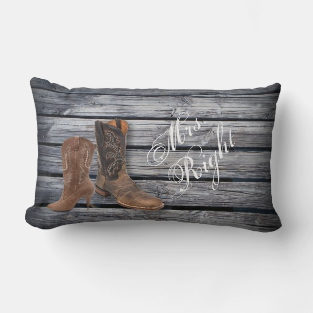Rustic Barn Wood Western Cowboy wedding Lumbar Cushion (Front)