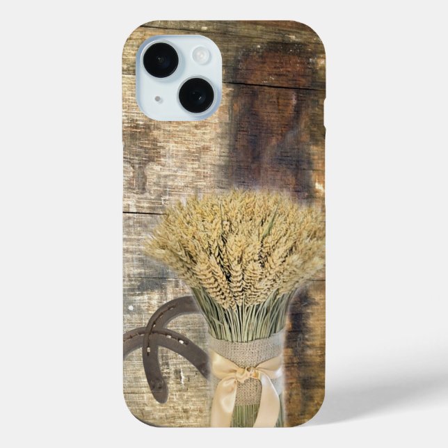 rustic barn wood wheat horseshoes western Case-Mate iPhone case (Back)