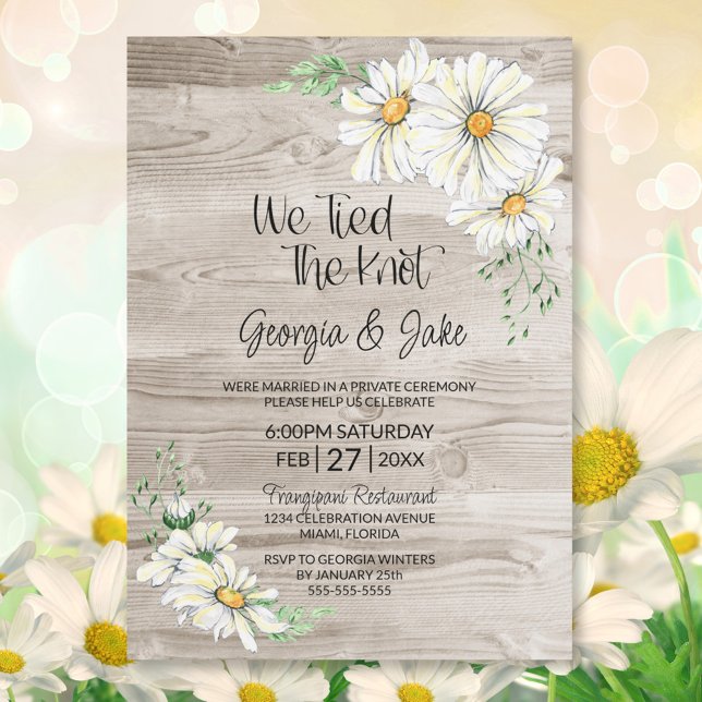 Rustic Barn Wood White Daisies Wedding Reception Invitation (Creator Uploaded)