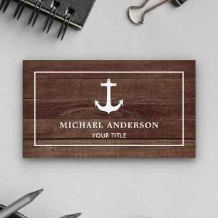 Rustic Barn Wood White Nautical Anchor Business Card