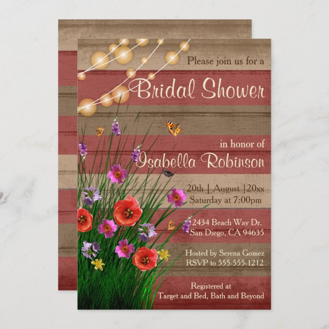 Rustic Barn Wood Wildflower Bridal Shower Design Invitation (Front/Back)