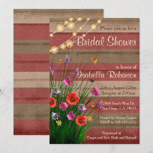 Rustic Barn Wood Wildflower Bridal Shower Design Invitation
