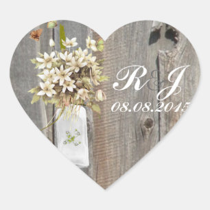 rustic barn wood wildflower country wedding heart sticker