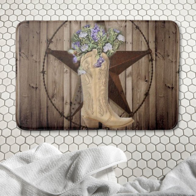 rustic barn wood wildflower cowboy western star bath mat (rustic barn wood wildflower cowboy western star bath mat)