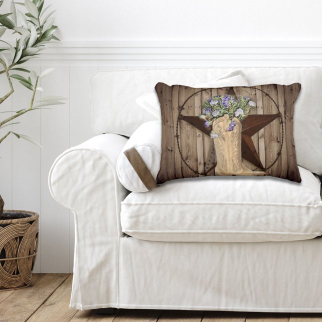 rustic barn wood wildflower cowboy western star decorative cushion (western country cowboy boot texas star throw pillow)