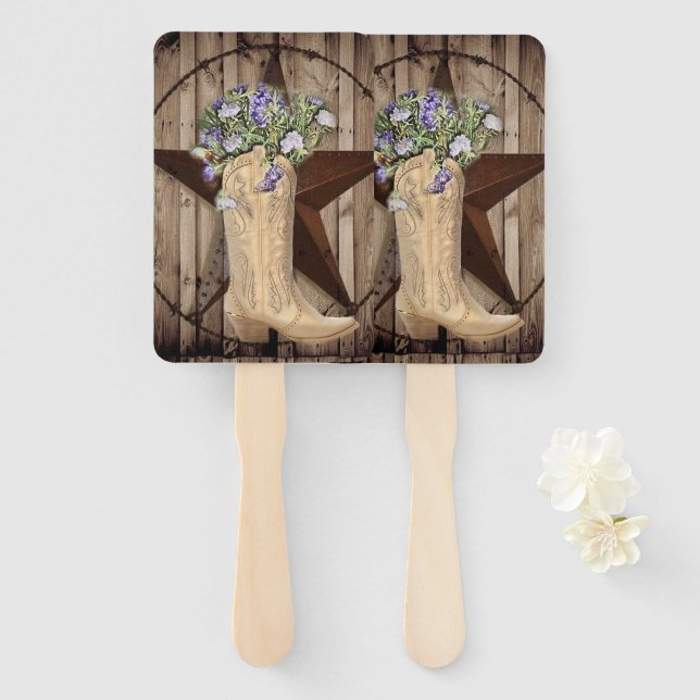 rustic barn wood wildflower western star cowgirl hand fan (Front and Back)