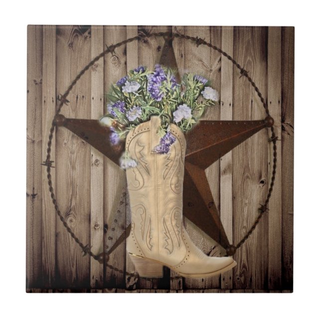 rustic barn wood wildflower western star cowgirl tile (Front)
