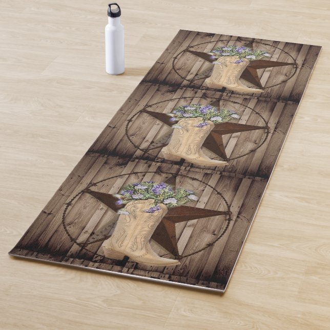rustic barn wood wildflower western star cowgirl yoga mat (In Situ)