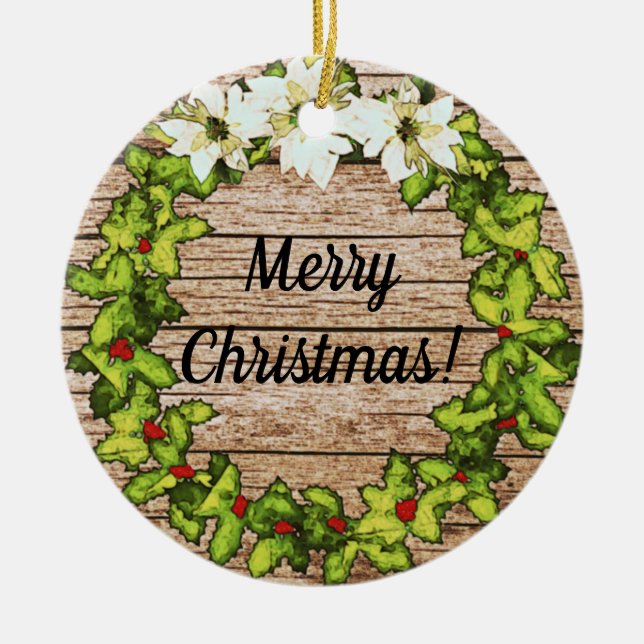 Rustic Barn Wreath Holiday Ornament (Front)