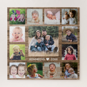 Rustic Barnwood 13 Family Photo Collage Jigsaw Puzzle
