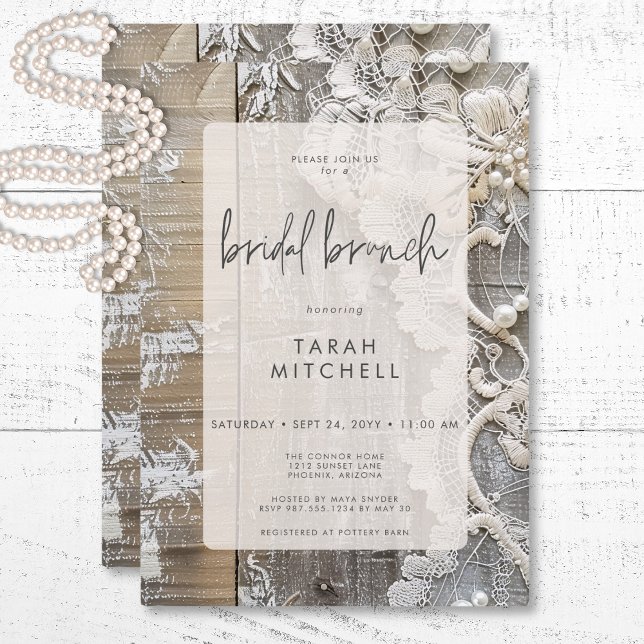 Rustic Barnwood & Bridal Lace Bridal Brunch Invitation (Rustic Barnwood & Bridal Lace Bridal Brunch Invitation)