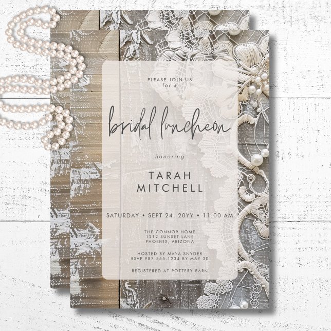 Rustic Barnwood & Bridal Lace Bridal Luncheon Invitation (Rustic Barnwood & Bridal Lace Bridal Luncheon Invitation)