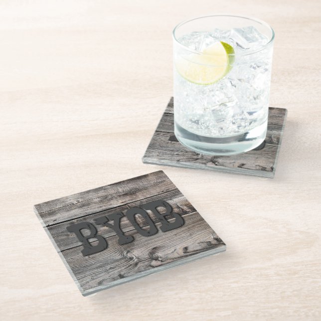 rustic barnwood BYOB | Glass Coaster (Angled)
