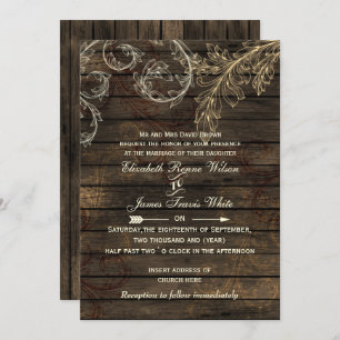 Rustic Barnwood, flourish wedding Invitation