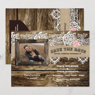 Rustic Barnwood & Lace Save The Date  Invitation