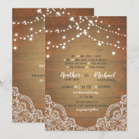 Rustic Barnwood Lace String Lights Wedding W/RSVP