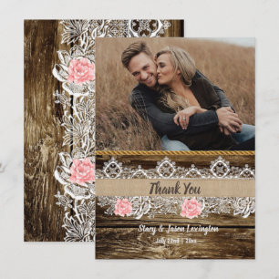 Rustic Barnwood & Lace Wedding Thank You Card