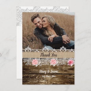 Rustic Barnwood & Lace Wedding  Thank You Card