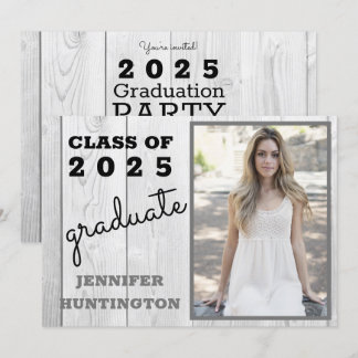 Rustic Barnwood Photo 2025 Graduation Party  Invitation