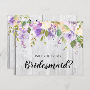Rustic Barnwood Purple Floral Bridesmaid Proposal Invitation