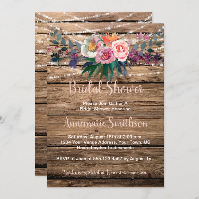 Rustic Barnwood Spring Wildflowers Bridal Shower Invitation (Front/Back)