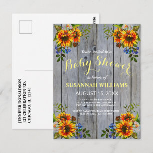 Rustic Barnwood Sunflower Baby Shower Invitation Postcard