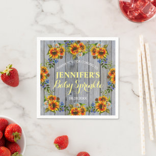 Rustic Barnwood Sunflower Baby Sprinkle Thank You Napkin