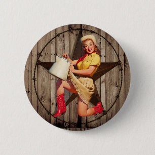 rustic BarnWood texas star western country cowgirl 6 Cm Round Badge