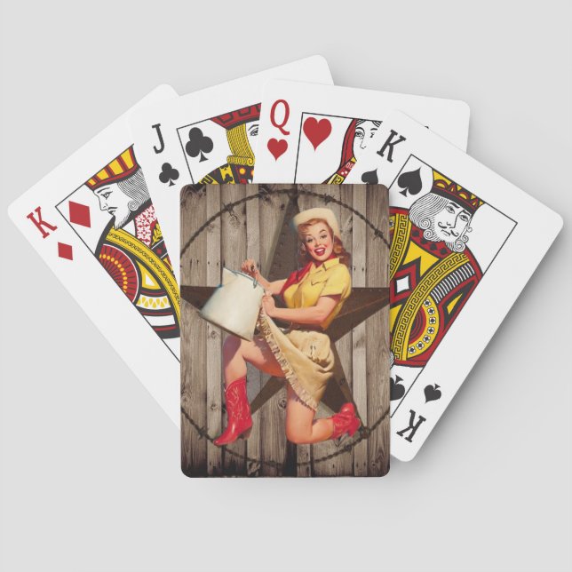 rustic BarnWood texas star western country cowgirl Playing Cards (Back)